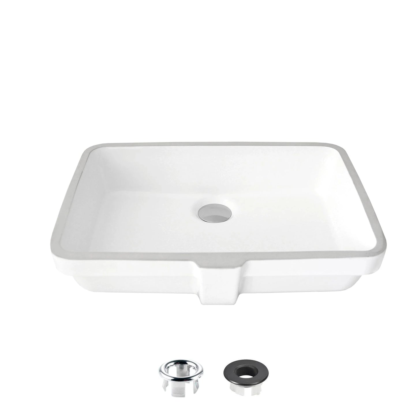 Stylish Undermount 20 Rectangular Porcelain Bathroom Sink with 2 Overflow Finishes P-209H"