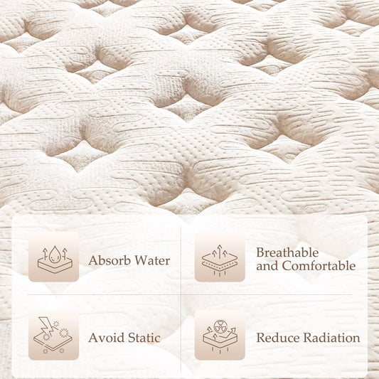 Queen Size Hybrid Mattress, Kescas 10 inch Euro Top Linen Cover Innerspring Mattress in a Box, with CertiPUR-US Certified Memory Foam, Plush Yet Supportive