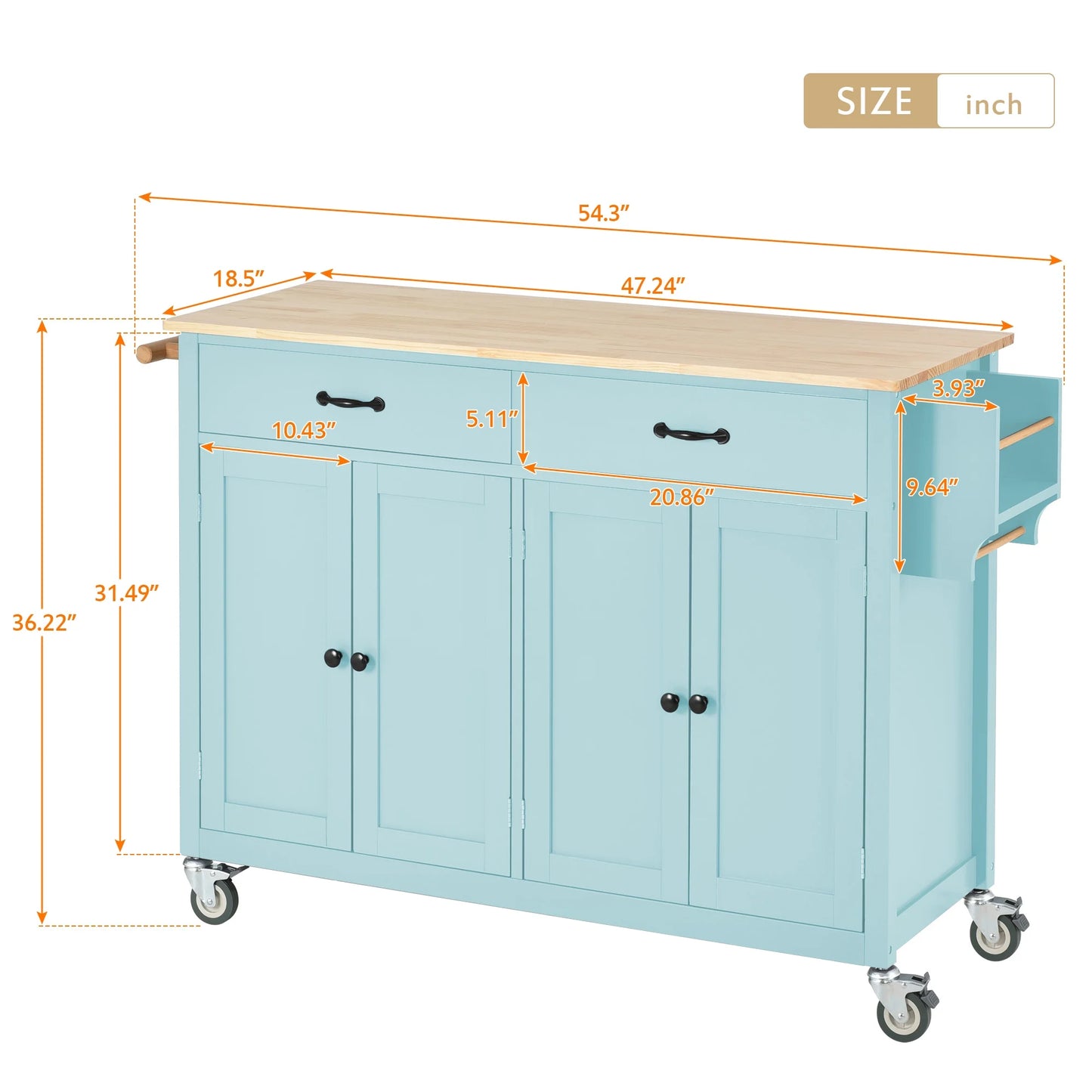 Aukfa Rolling Kitchen Island Cart with Storage Towel Racks & 4 Door Cabinet, White