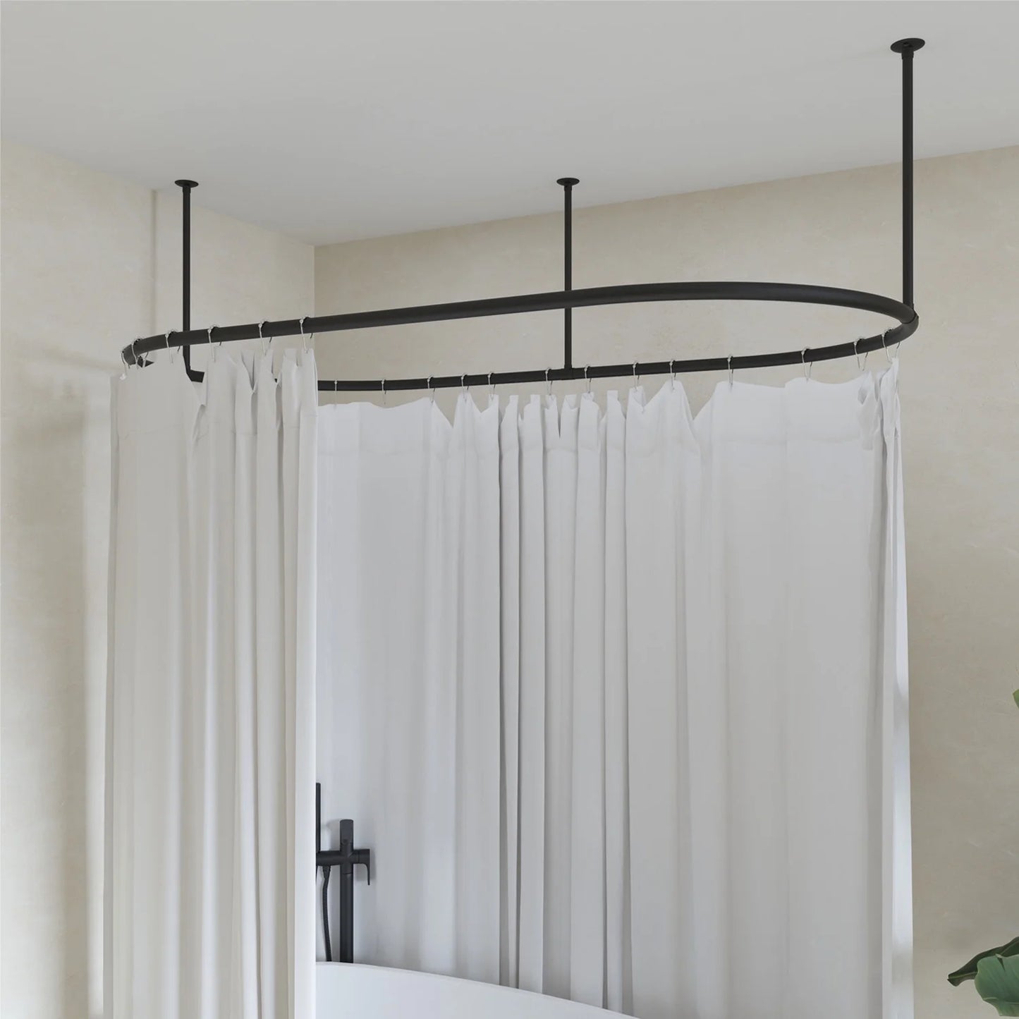 Naiture Stainless Steel Oval Shower Curtain Rod with Ceiling Support for Clawfoot Tub in 48" L X 30" W, Brushed Nickel Finish