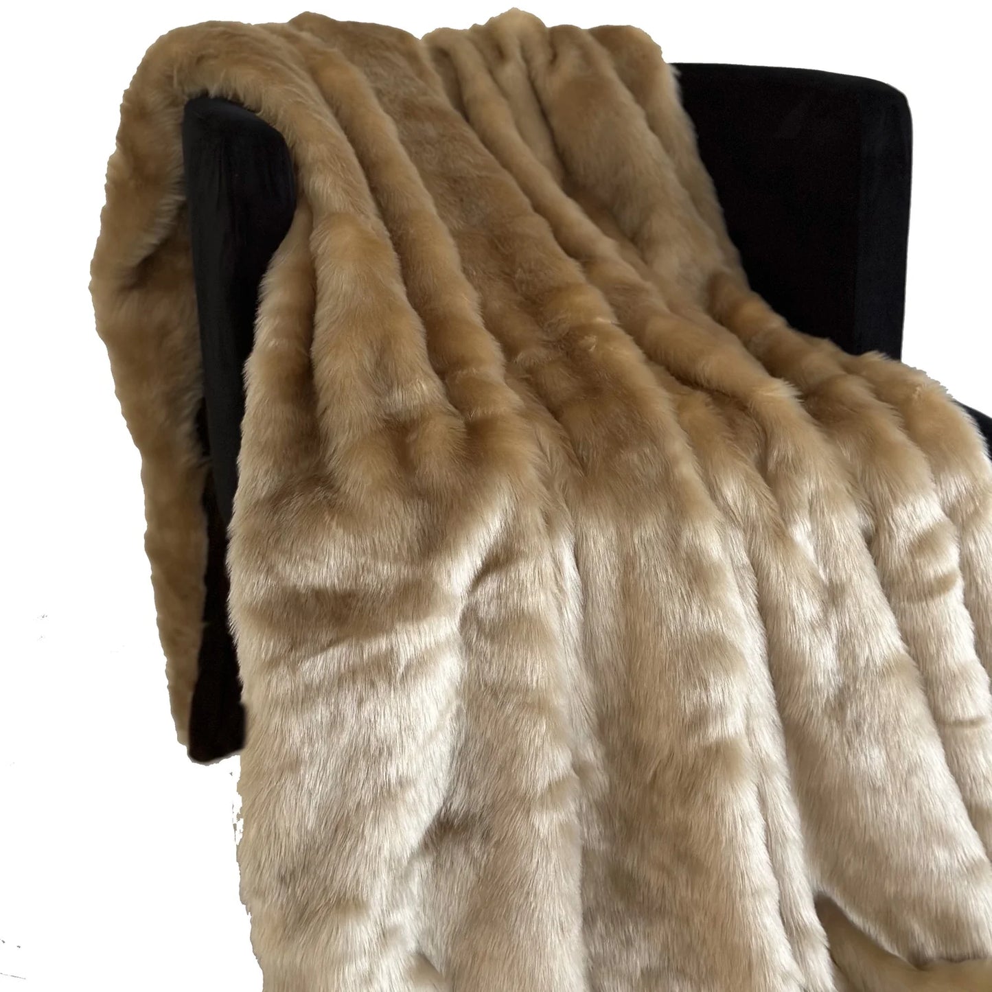 Plutus Brands Plutus Brown Gold Rabbit Faux Fur Luxury Throw Blanket, Blanket 80L x 110W Full