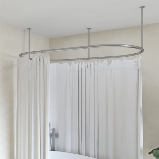 Naiture Stainless Steel Oval Shower Curtain Rod with Ceiling Support for Clawfoot Tub in 48" L X 30" W, Brushed Nickel Finish