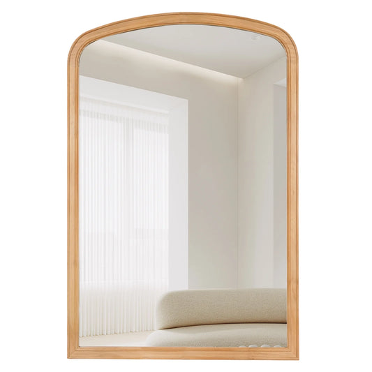 WallBeyond Wood Frame Rustic Arched Wall Mirror for Bathroom or Living Room Wall Decor, 24" 36", Natural Wood