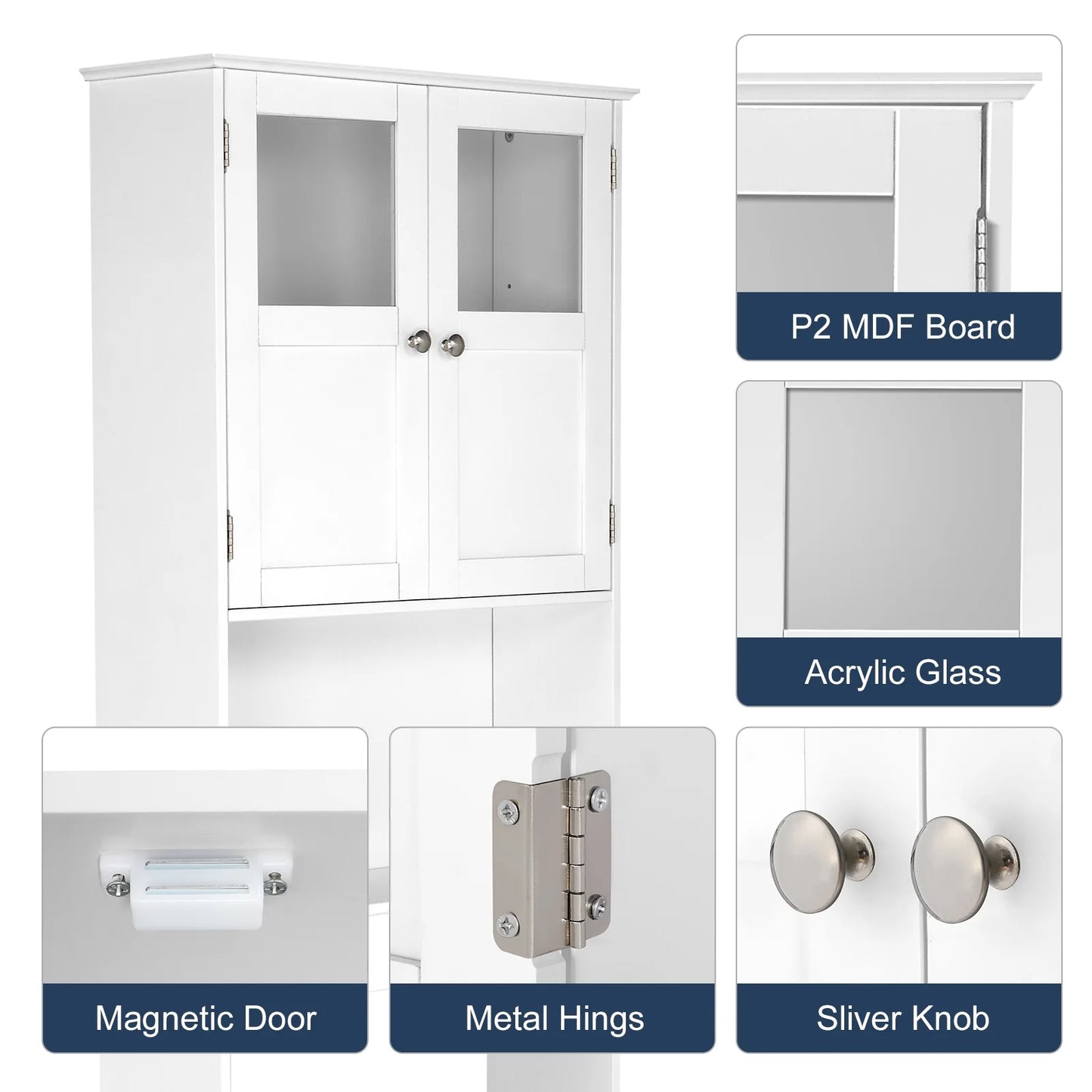 Ktaxon Over the Toilet Bathroom Storage Cabinet with 2 Doors & 3 Storage Shelves Space Saver, White