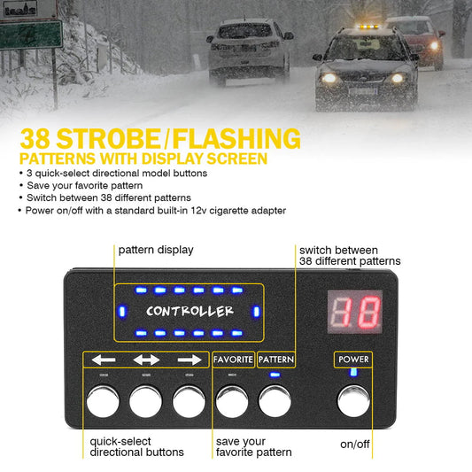 Xprite 42 LED High-Visibility 14" Rooftop Strobe Light Bar Vehicle Safety Emergency Beacon, Magnetic Base, Weatherproof - Amber