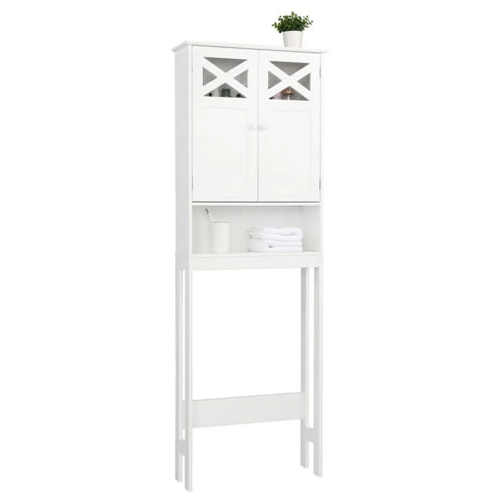 Ktaxon Over the Toilet Storage, Bathroom Storage Cabinet Organizer with Adjustable Shelf Double Doors, White