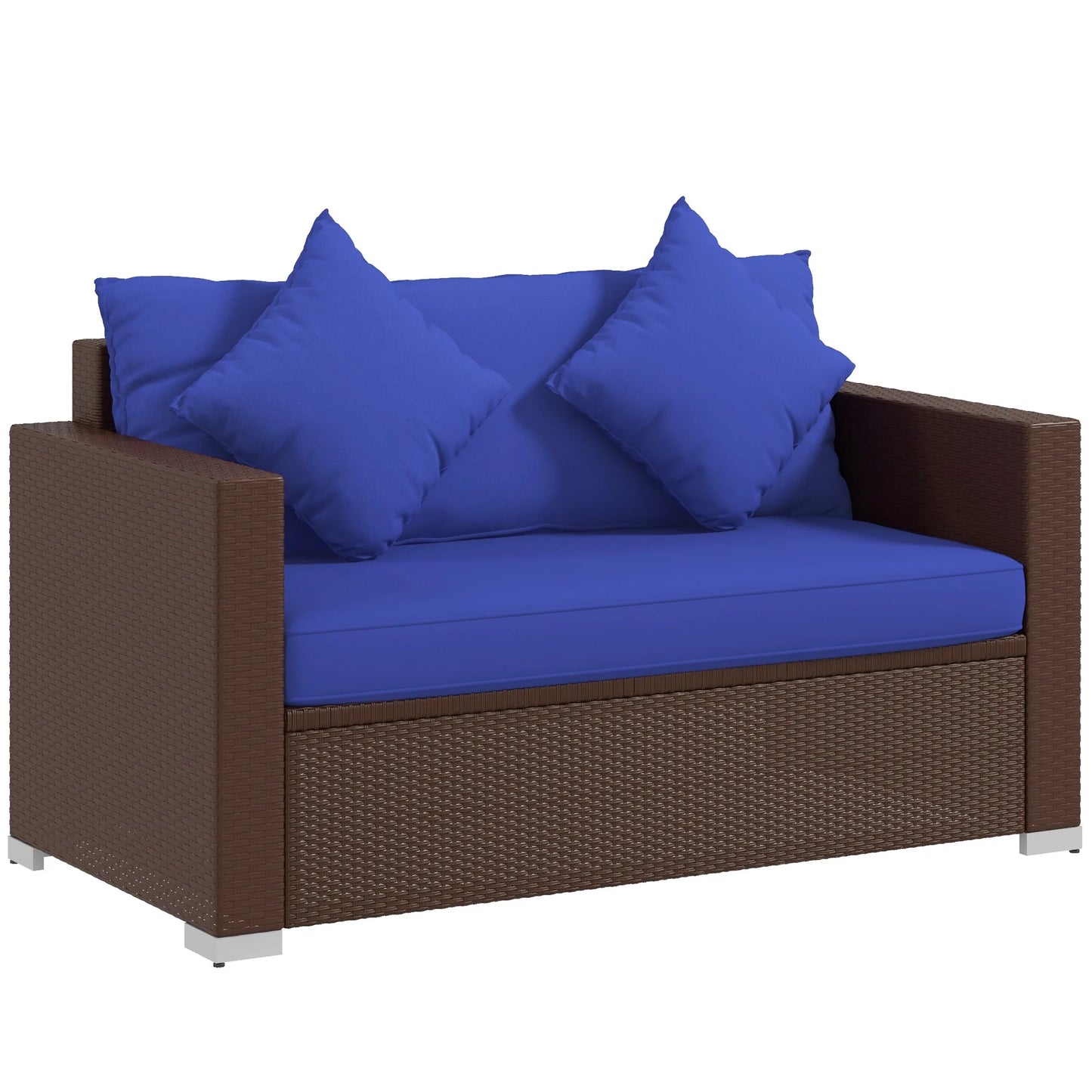 Outsunny Outdoor Wicker Loveseat, Patio Furniture Couch with Cushions, 2 Seats PE Rattan Sofa, 2 Throw Pillows for Porch, Backyard, Pool, Beige