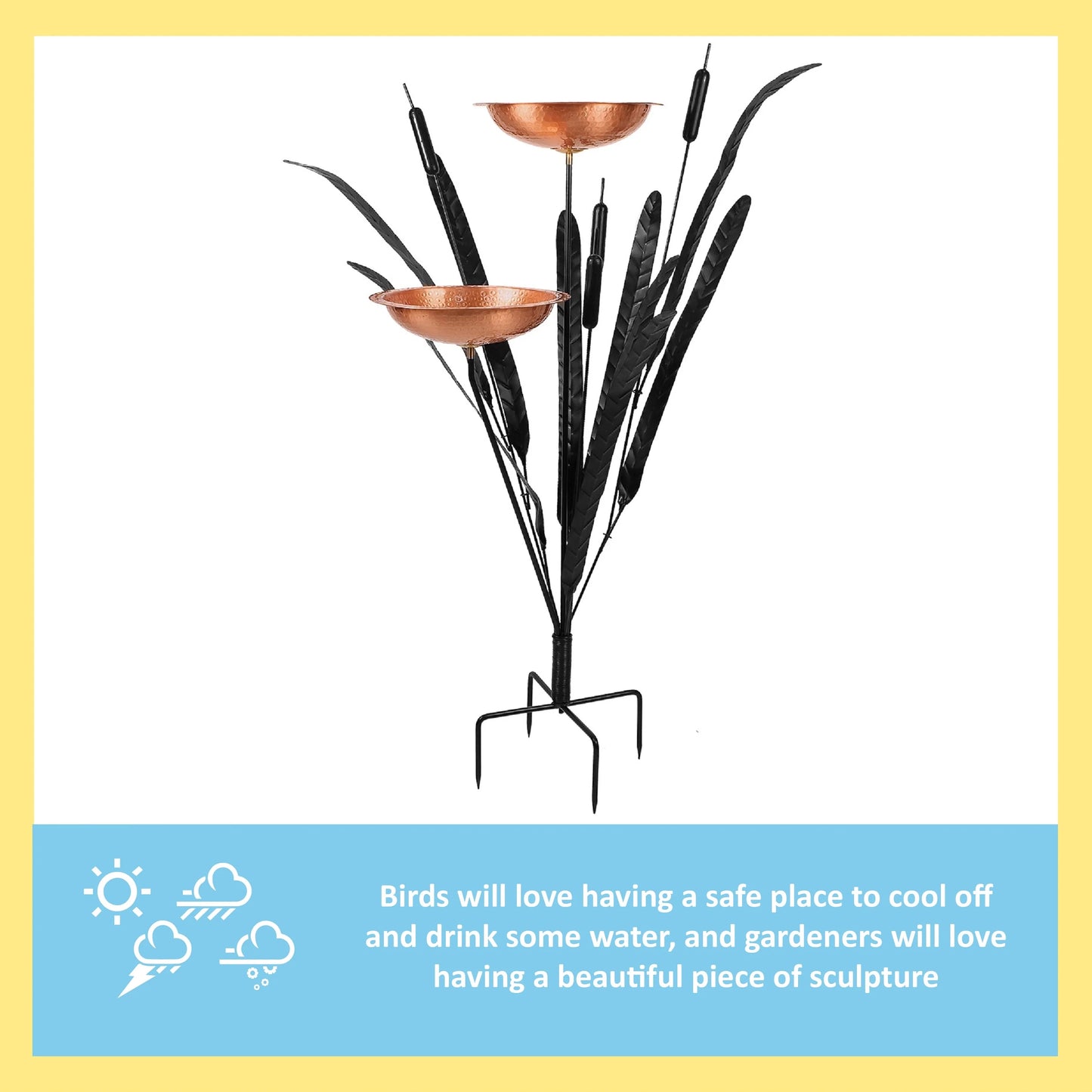 Achla Double Cattail Bird Bath, Copper