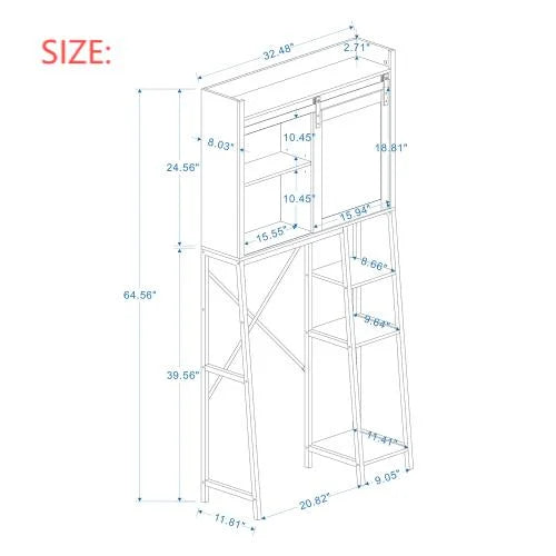 Over The Toilet Storage Cabinet,Bathroom Shelves Over Toilet,8-tier Mass-Storage with Wooden Cabinet,White