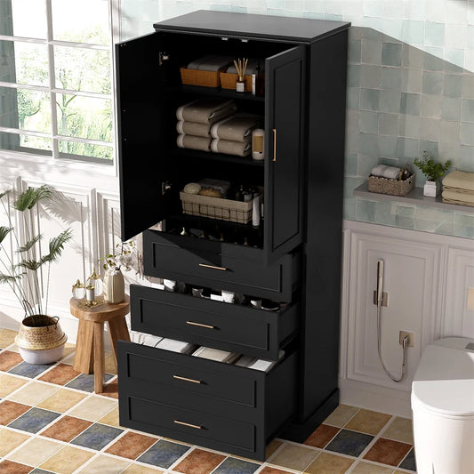 WGYPRIME 72.2'' Tall Bathroom Storage Cabinet, Freestanding Bathroom Floor Cabinet with 1 Doors and 3 Drawers, Modern Elegant Style Floor Cabinet w/Adjustable Shelf