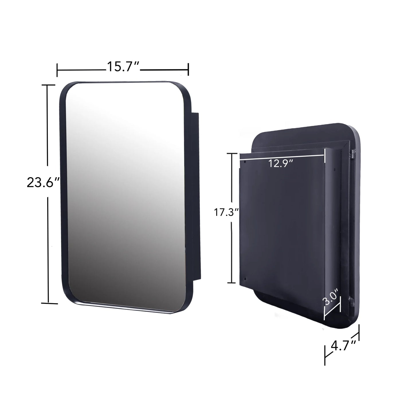 Bathroom Wall Storage Cabinet with Mirror Rectangle Stainless Steel Frame Medicine Cabinet Black