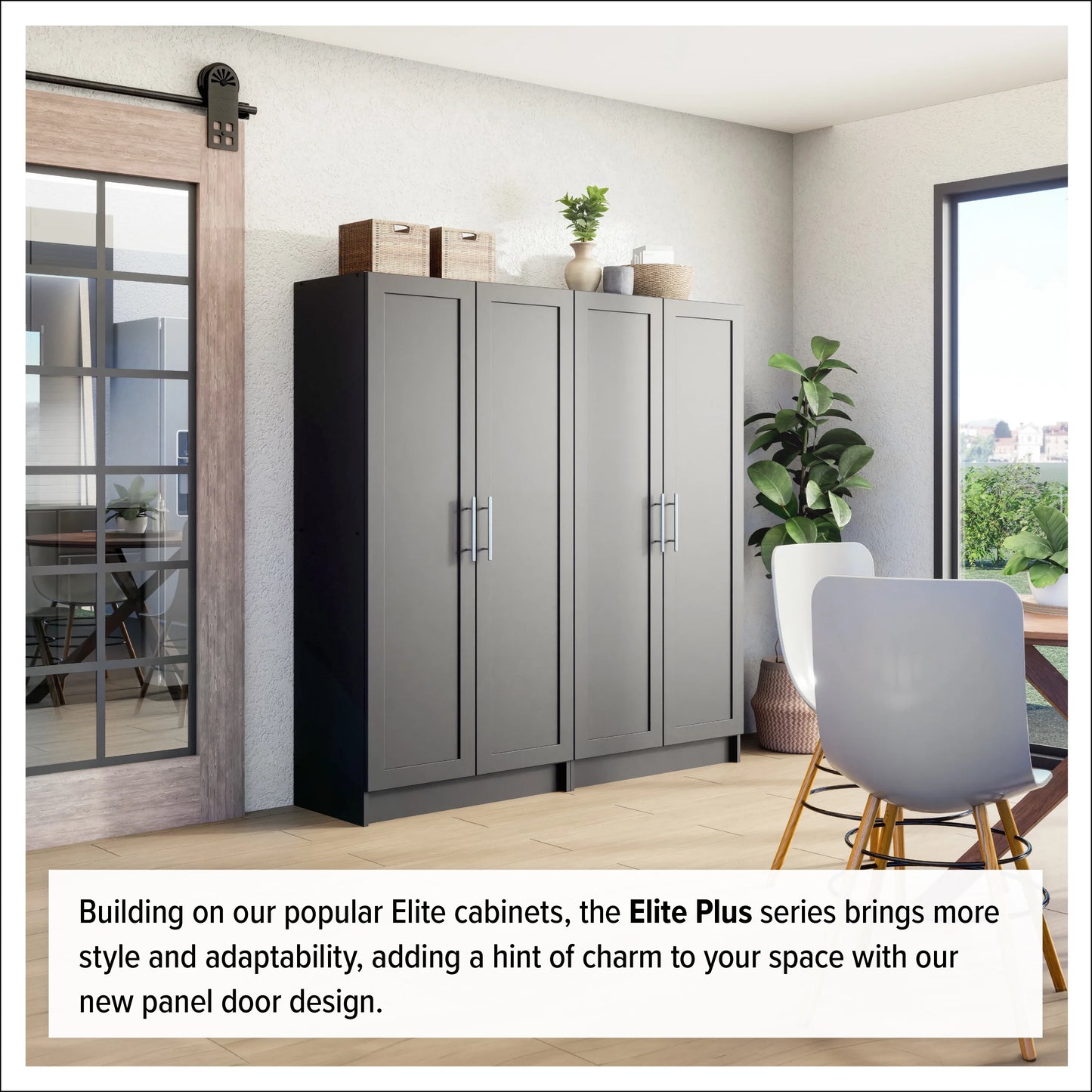 Prepac Elite Accent Cabinet with Panel Doors, Black Storage Cabinet, Bathroom Cabinet, Pantry Cabinet with 3 Shelves 16.75" D x 32" W x 65" H, BSCR-1001-1
