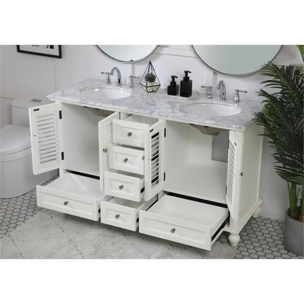 Elegant Kitchen and Bath 60 inch Double Bathroom Vanity in Antique White
