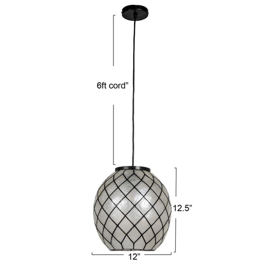 Robert Stevenson Lighting Marina Natural Capiz and Metal Orb Pendant Ceiling Light, Natural and Black