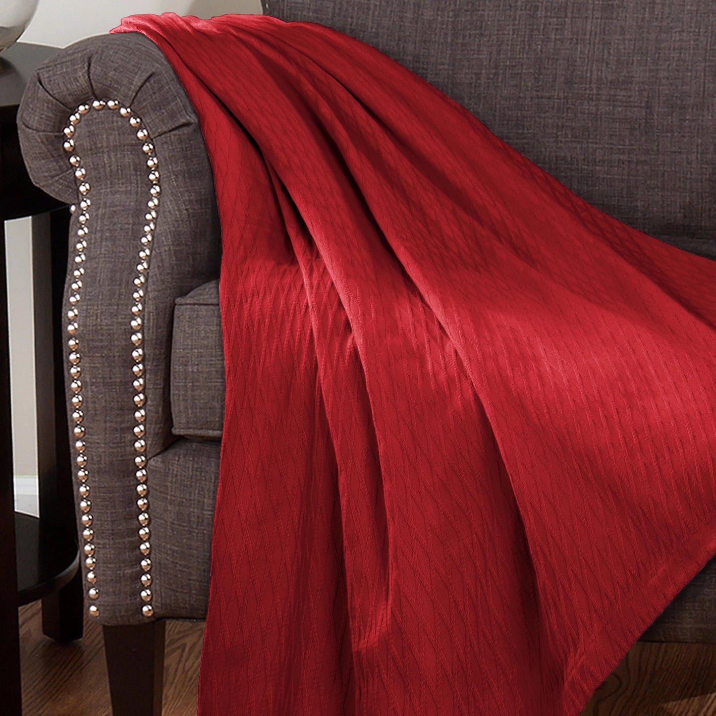 Superior Diamond All-Season Cotton Blanket, Throw Size, Burgundy