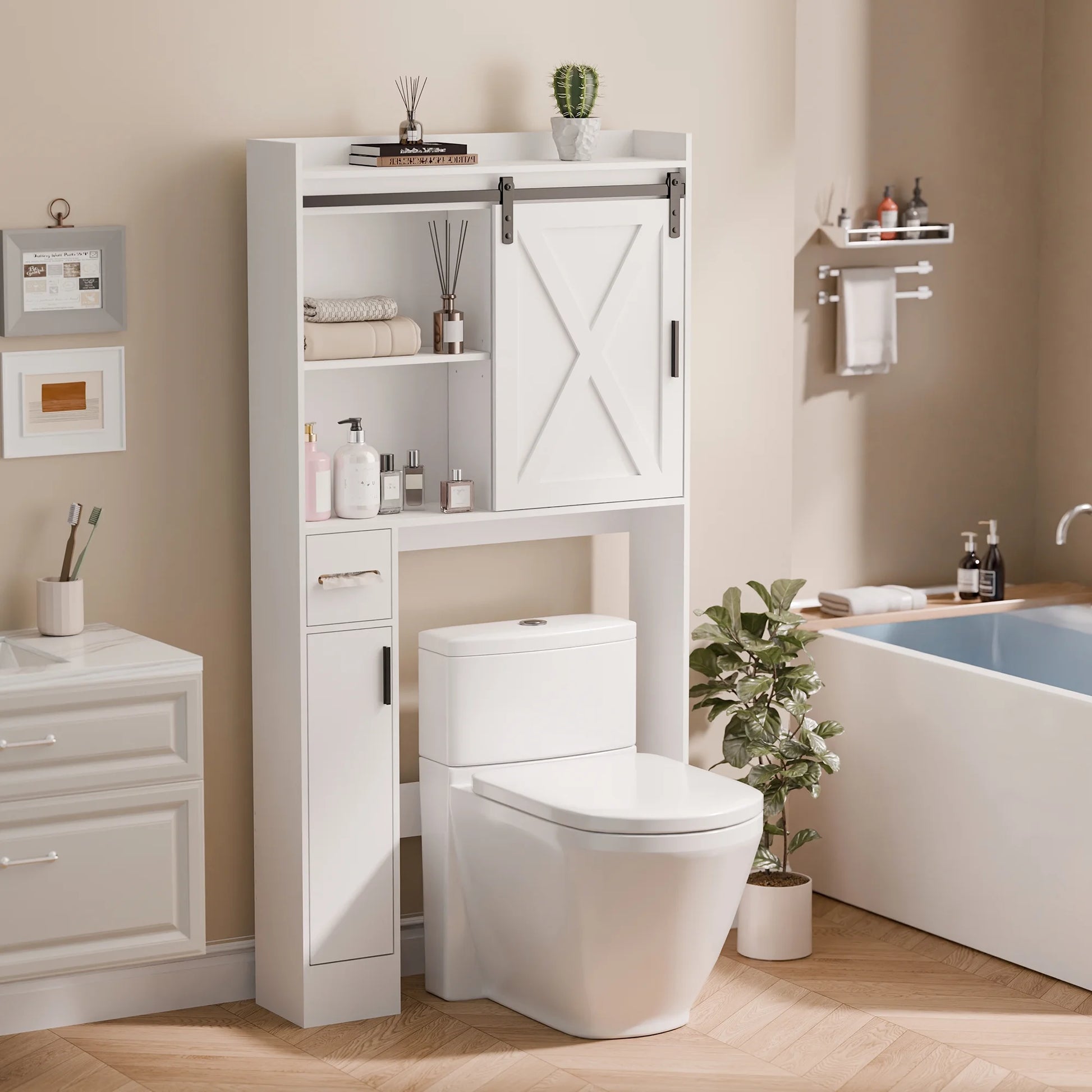 Tolead Over The Toilet Storage Cabinet with Paper Towel Holder, White