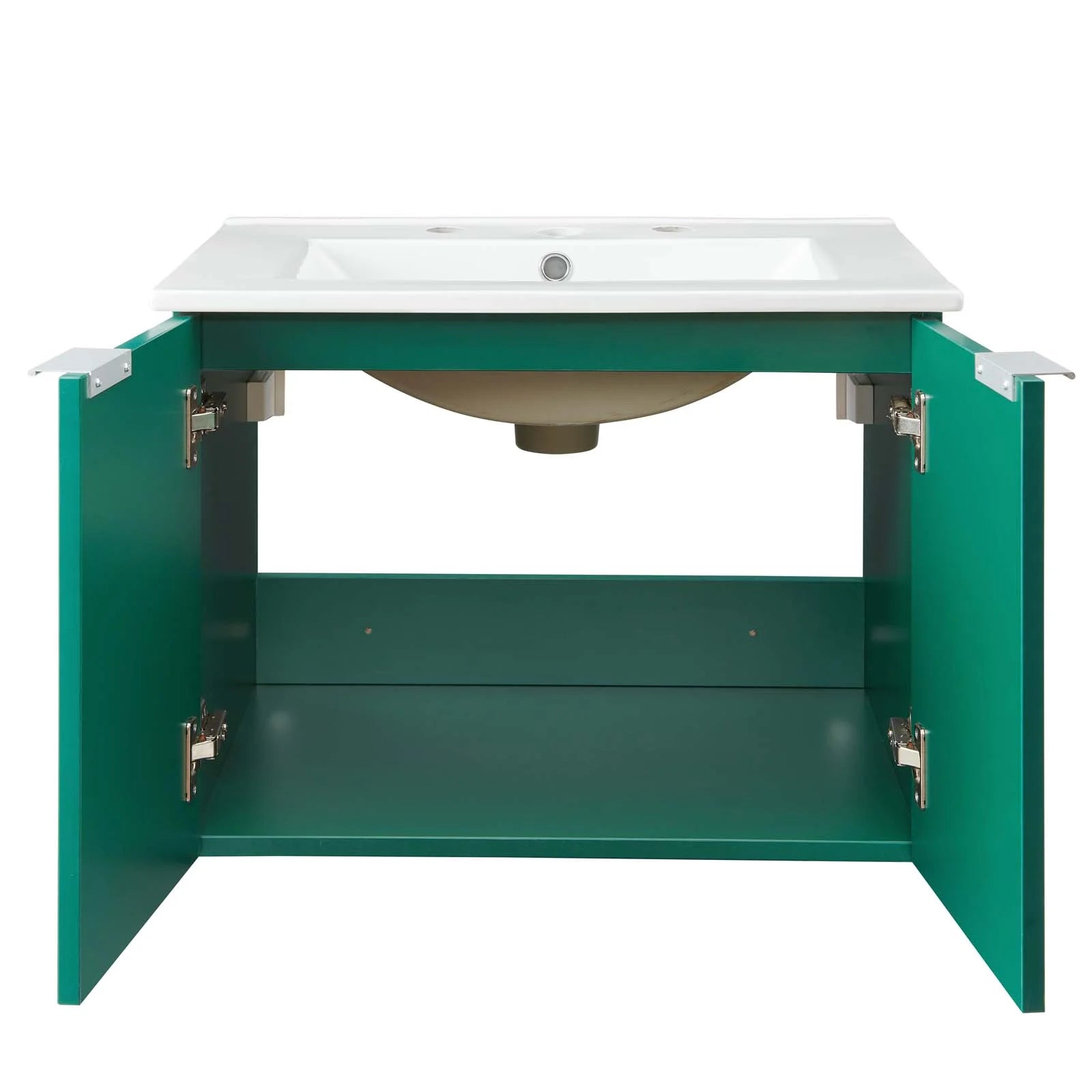 Sink Vanity Cabinet, Wall Mounted, Melamine, Green White, Modern Contemporary Urban Design, Hotel Bedroom Bathroom Master Suite Guest