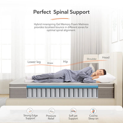 Sweetnight 12 inch Gel Memory Foam Hybrid Mattress with Medium Firm Pillow Top, King Mattresses