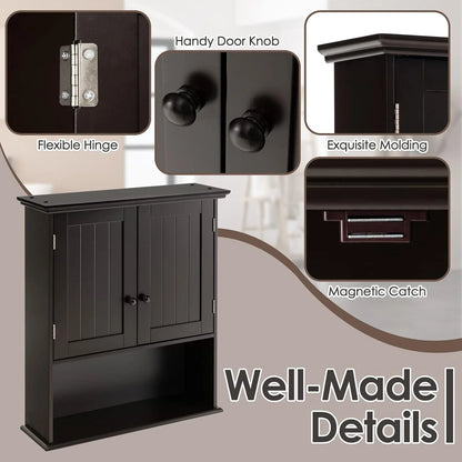 NALYL Wall Mount Bathroom Cabinet Wooden Medicine Cabinet Storage Organizer with 2-Doors and 1-Shelf Cottage Collection Wall Cabinet (Espresso)