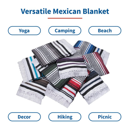 Vera Cruz 10 Pack Yoga Mexican Blankets, 75" x 53" Outdoor Blankets, Purple