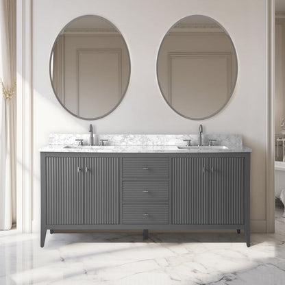 Vanity Art 72° Double Sink Bathroom Vanity Cabinet with Engineered Marble Countertop