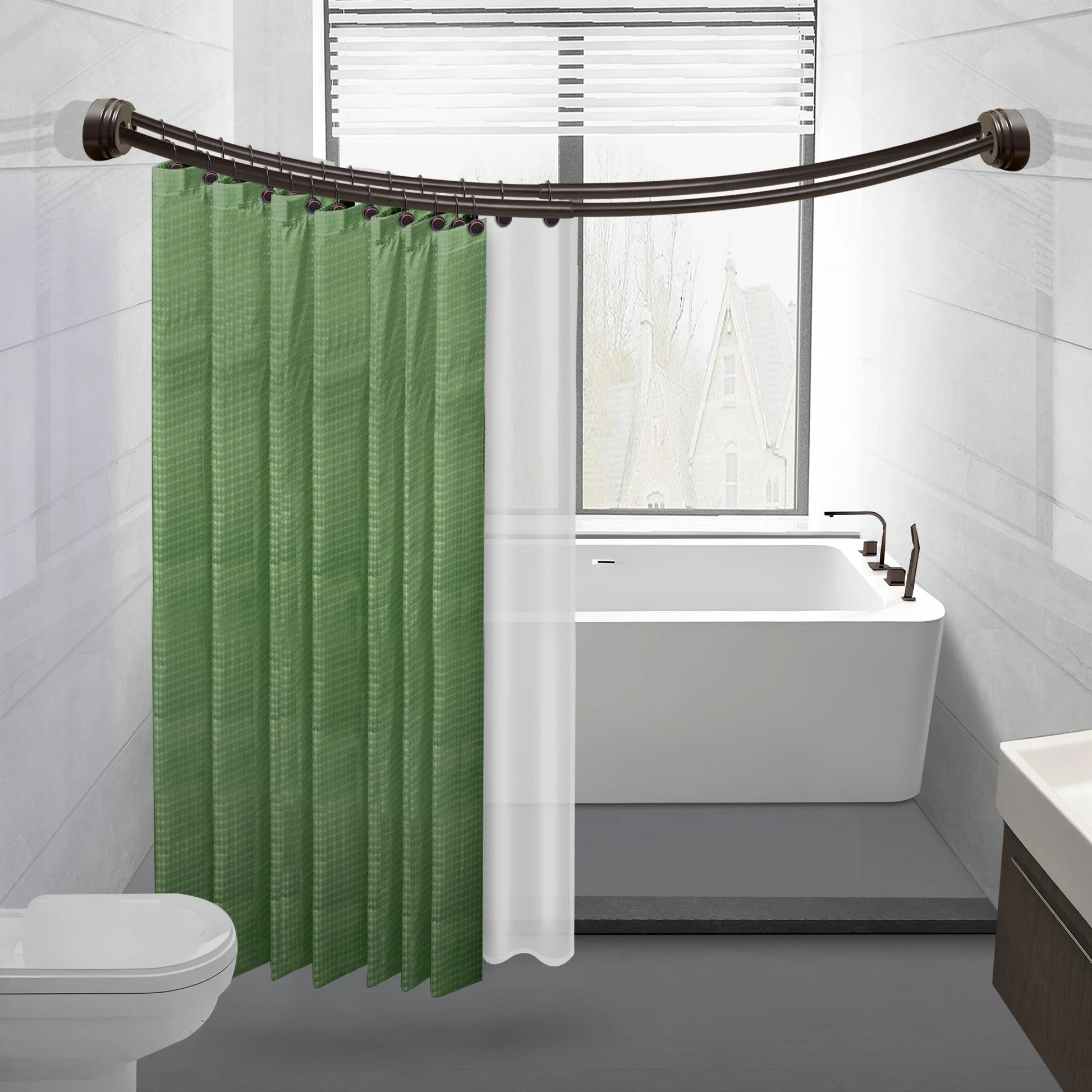 Utopia Alley Rustproof Wall Mounted Aluminum Double Curved Shower Curtain Rod, Screw Mount Rod, Secure Than Tension, Adjustable Shower Rod from 45" to 72", Includes shower liner & hooks (Bronze)