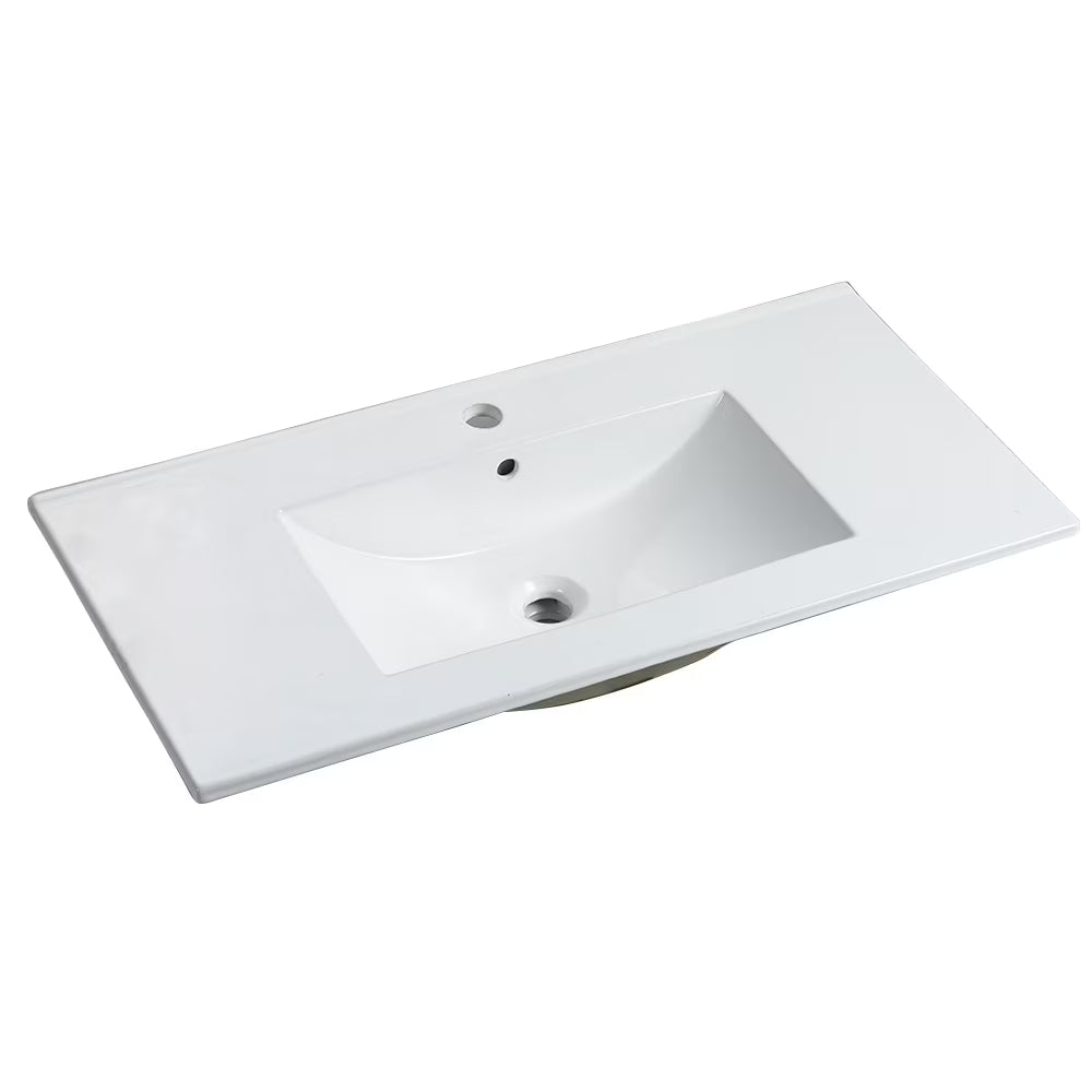 Miniyam 24" Ceramic Sink with Overflow, Drop in Bathroom Vessel Sink, White