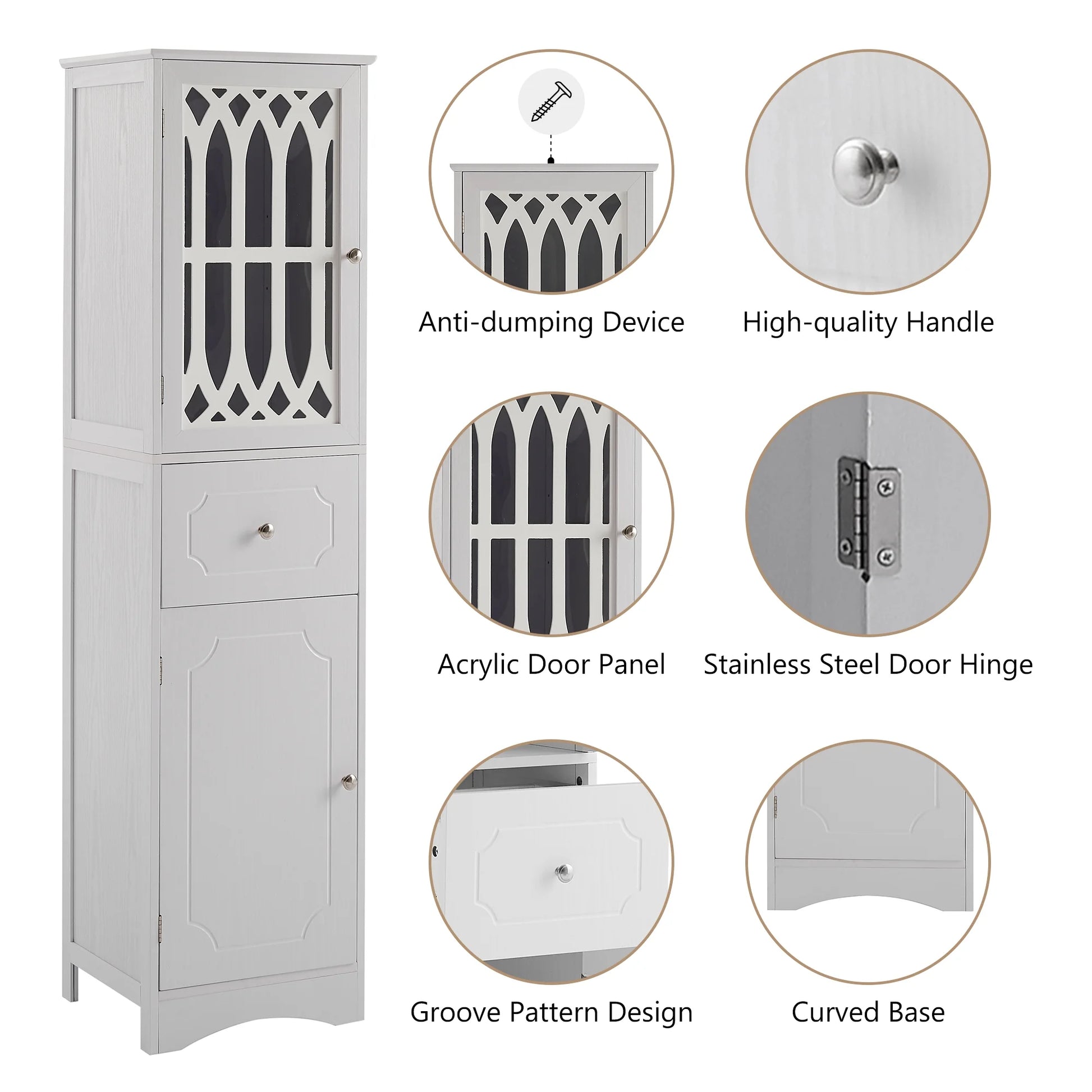 Royard Oaktree Tall Bathroom Cabinet with Drawer and Doors Freestanding Storage Cabinet with Hutch Modern Narrow Kitchen Pantry Sideboard Cabinets for Living Room Bedroom Office, White