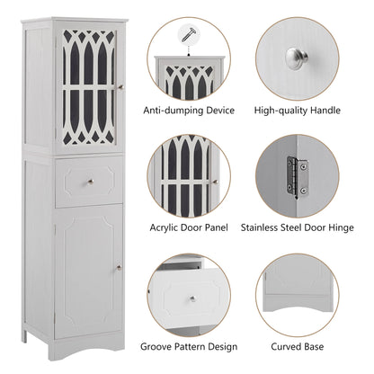 Royard Oaktree Tall Bathroom Cabinet with Drawer and Doors Freestanding Storage Cabinet with Hutch Modern Narrow Kitchen Pantry Sideboard Cabinets for Living Room Bedroom Office, White