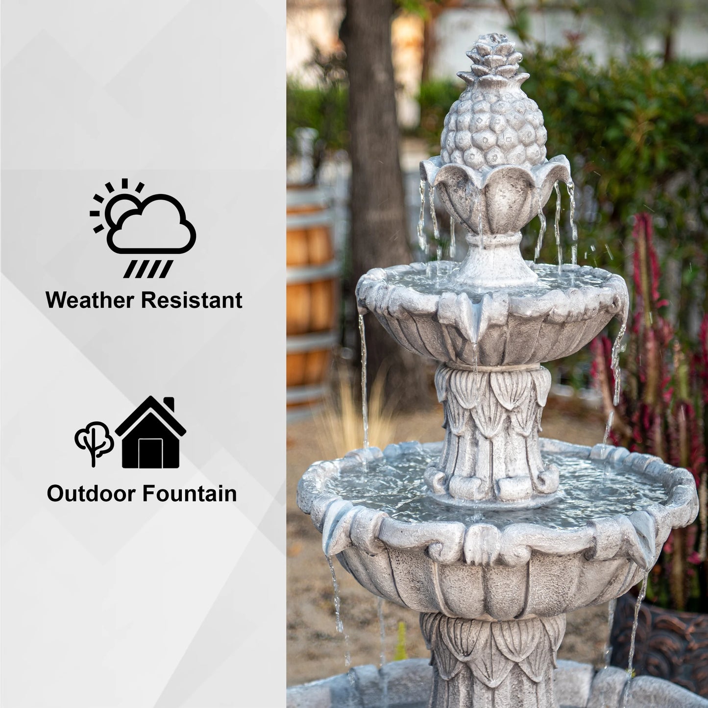 XBrand 58.3" 3-Tier Outdoor Freestanding Water Fountain - Classic Leaf Design, Large Bird Bath with Pump - Ideal for Yard, Lawn and Garden Dcor