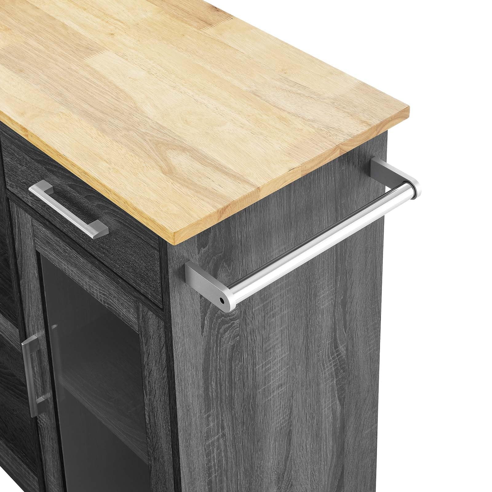 Culinary Rolling Kitchen Cart with Storage in Charcoal Natural - 3 Tiers Kitchen Island on Wheels with Towel Bar, Functional as a Coffee Station, Bar Cabinet or Butcher Block Island