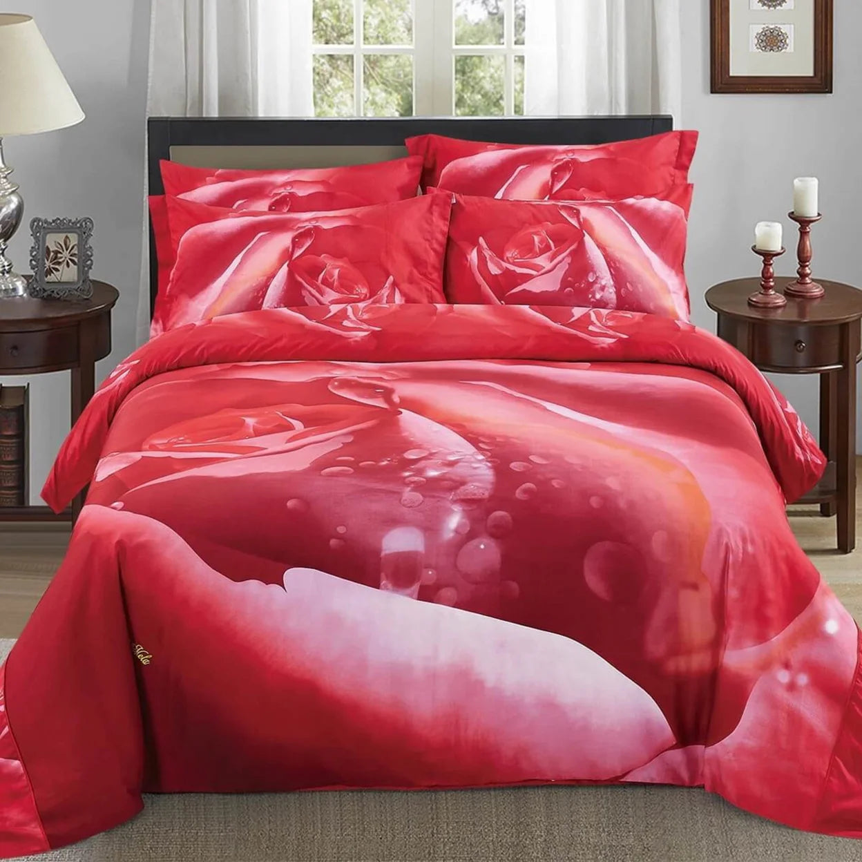 Dolce Mela Dm510Q Floral Bedding - Rosa, Luxury Queen Size Duvet Cover Set