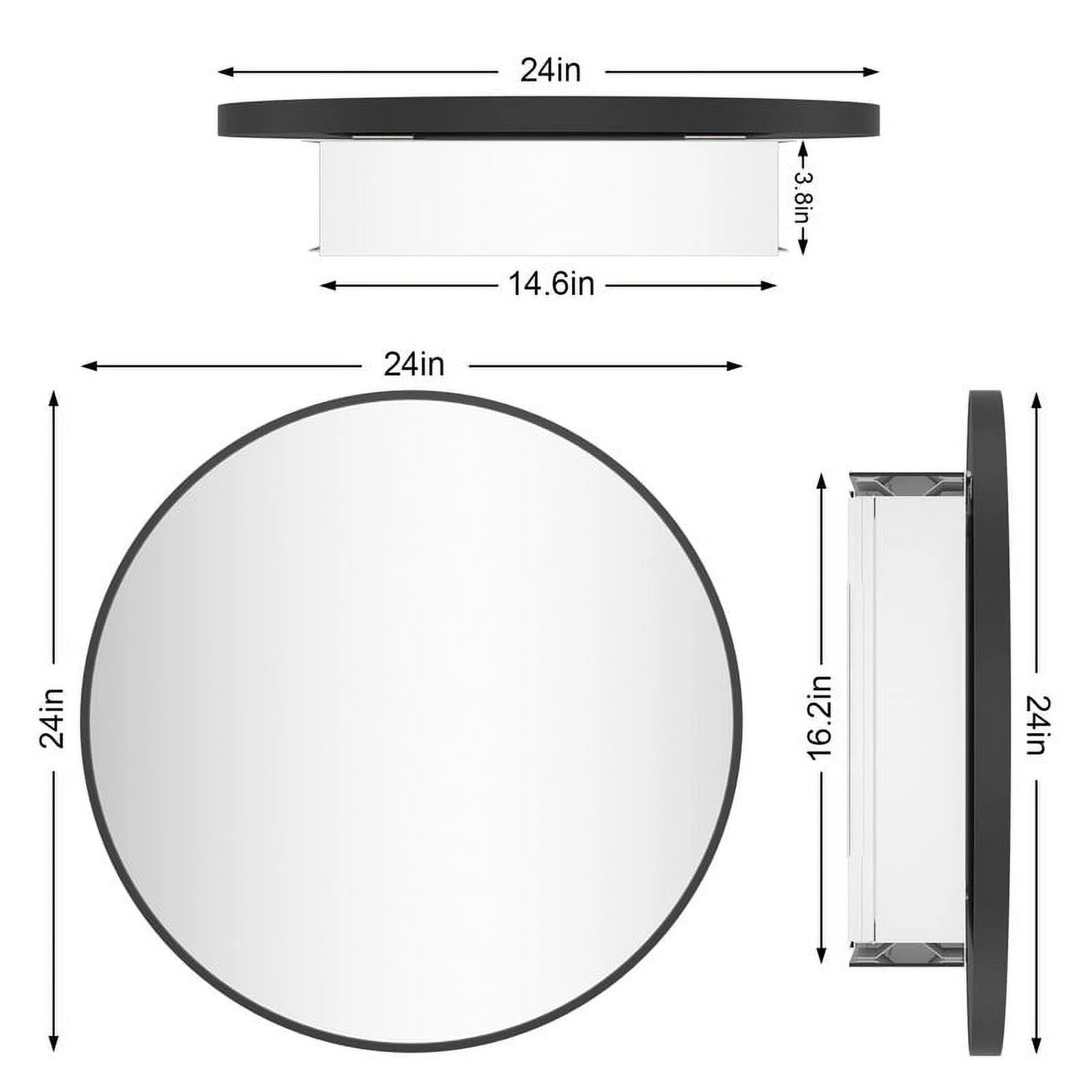 WallBeyond Bathroom Medicine Cabinet with Round Mirror Aluminum Framed 24", Gold