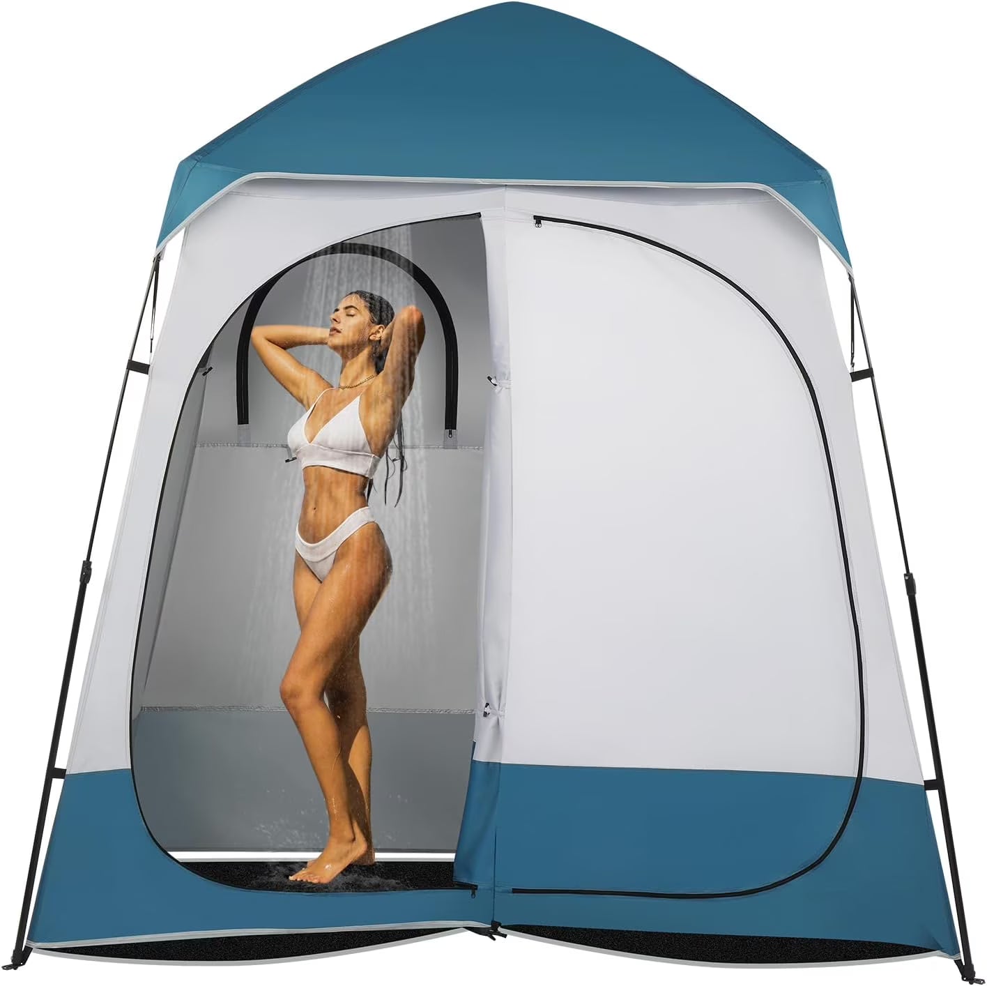 JWRWEF Oversized 2-Room Shower Tent - 7.5FT Extra-Wide Pop-Up Privacy Shelter, 5000mm Waterproof & Windproof Changing Room for Camping, Dressing, Toilet, Bathroom
