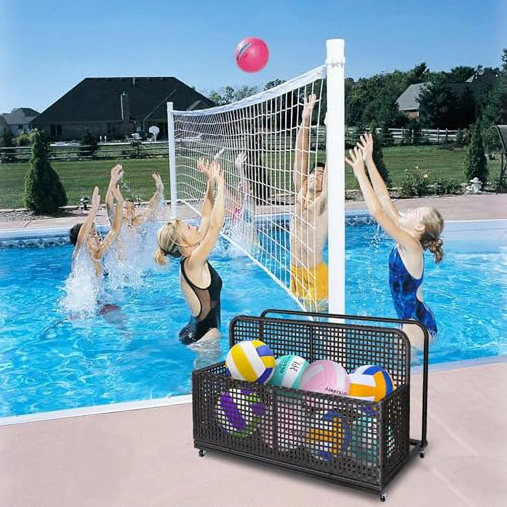Kselythan Rolling Poolside Float Storage Outdoor Storage Box Patio Poolside Float Storage Basket PE Rattan Pool Towel Rack for Floaties, With Rolling Wheels For Floaties Patio Pool