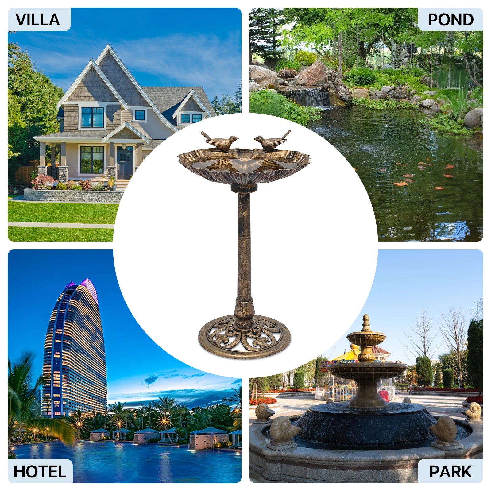 MoNiBloom Outdoor Pedestal Bird Bath with Solar Pumb, for Garden Patio Backyard Décor, Bronze