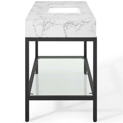Modway Kingsley 50" Black Stainless Steel Bathroom Vanity in Black White