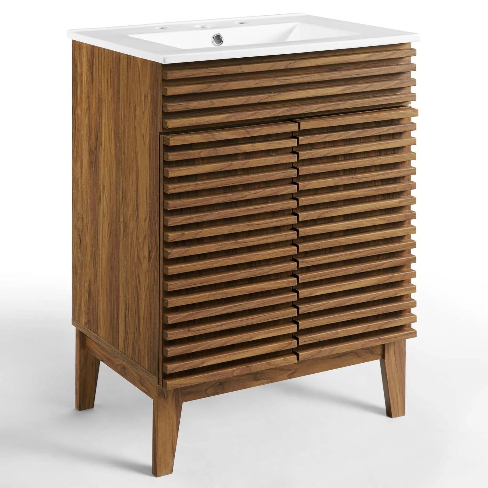 Modway Render Bathroom Vanity in Walnut White