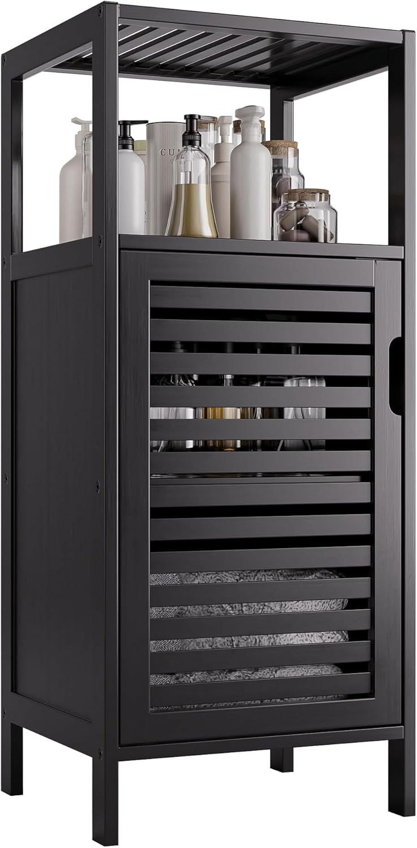 Bathroom Cabinet, Bamboo Floor Cabinet Free Standing, 4 Tier Sofa Side Storage Cupboard for Living Room Kitchen Bedroom