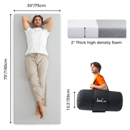 Jamdok Camping Mattress for Hot Sleeper, Waterproof Cooling Cover, Roll Up Foam Sleeping Pad with Storage Bag,Cot Mattress Topper for Summer Camping, Hiking,Car,Tent,Travel(75 x 30 x 2 inches)