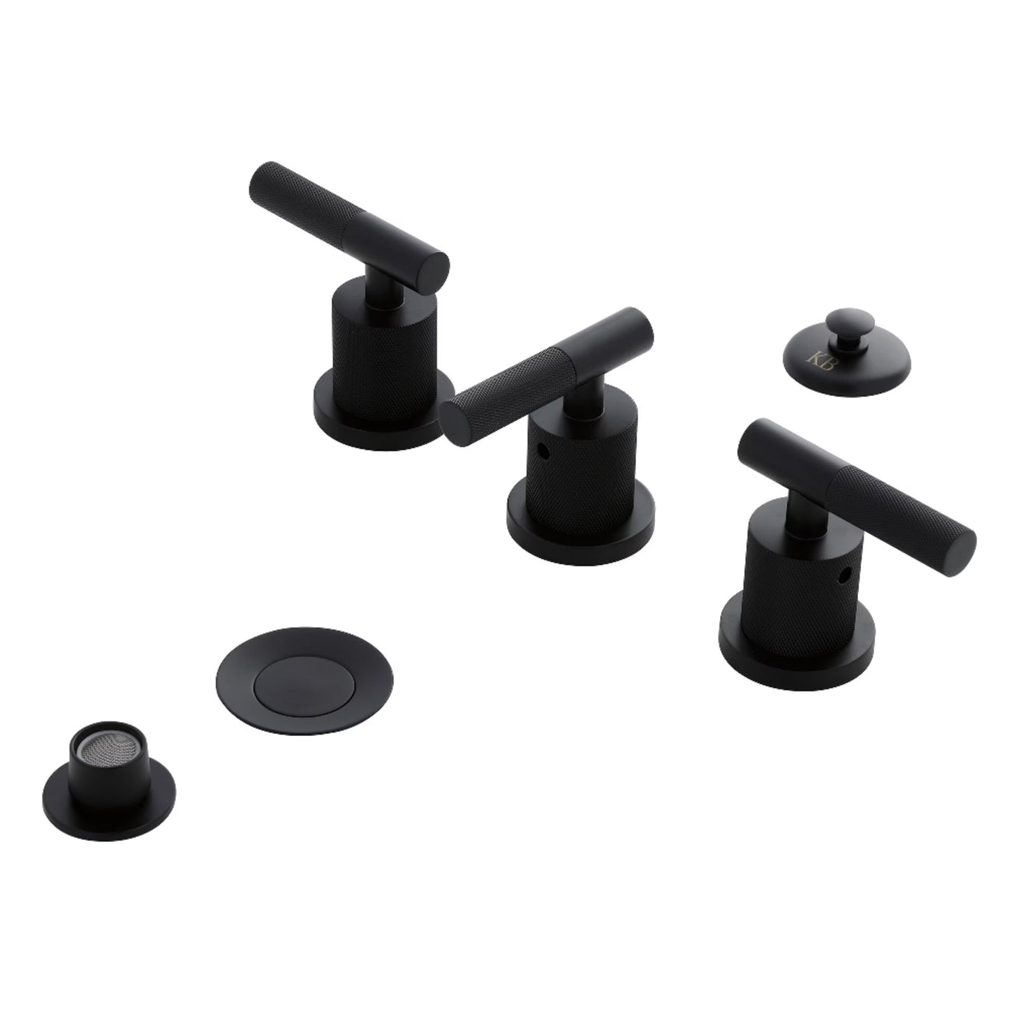 Kingston Brass KB6320KNL Convergent Three-Handle Bidet Faucet with Knurled Handle and Brass Pop-Up, Matte Black
