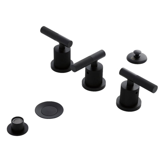 Kingston Brass KB6320KNL Convergent Three-Handle Bidet Faucet with Knurled Handle and Brass Pop-Up, Matte Black