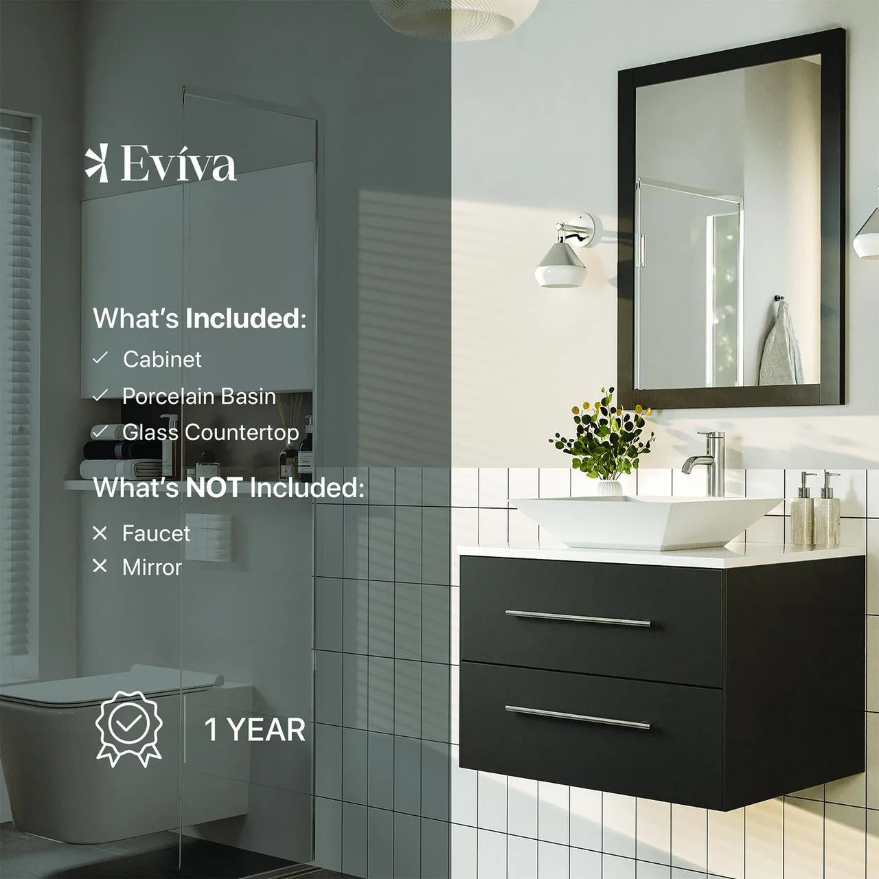 Totti Wave 24" Espresso Modern Bathroom Vanity w/Super White Man-Made Stone Top & Sink