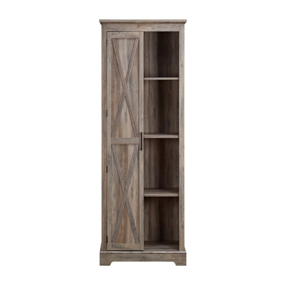 Kselythan 74" Tall Storage Cabinet, Large Kitchen Pantry with Barn Door and Opening Shelves, Freestanding Cabinet for Kitchen Bathroom Living Room