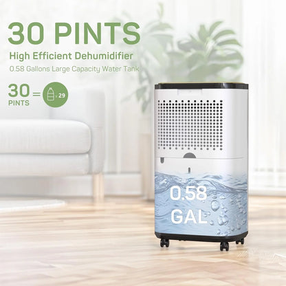 Dehumidifier with Drain Hose for Auto or Manual Drainage, 2000 Sq.Ft Energy Star Dehumidifiers for Basement Home Bedroom Large Room Bathroom, 30 Pints Dehumidification Capacity