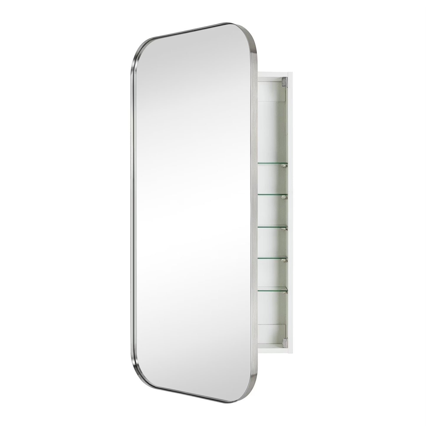 TEHOME Black Rectangle Long Recessed and Surface Mount Stainless Steel Metal Framed Rounded Rectangular Bathroom Cabinet with Mirror 20x40''