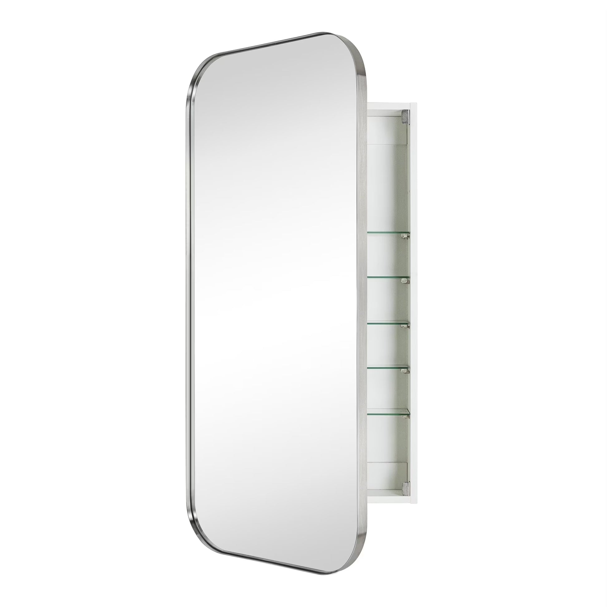 TEHOME Black Rectangle Long Recessed and Surface Mount Stainless Steel Metal Framed Rounded Rectangular Bathroom Cabinet with Mirror 20x40''