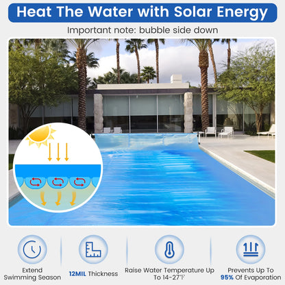 Costway 16x32 ft Rectangular Pool Solar Cover 12 Mil Heat Retaining Blanket with Carry Bag