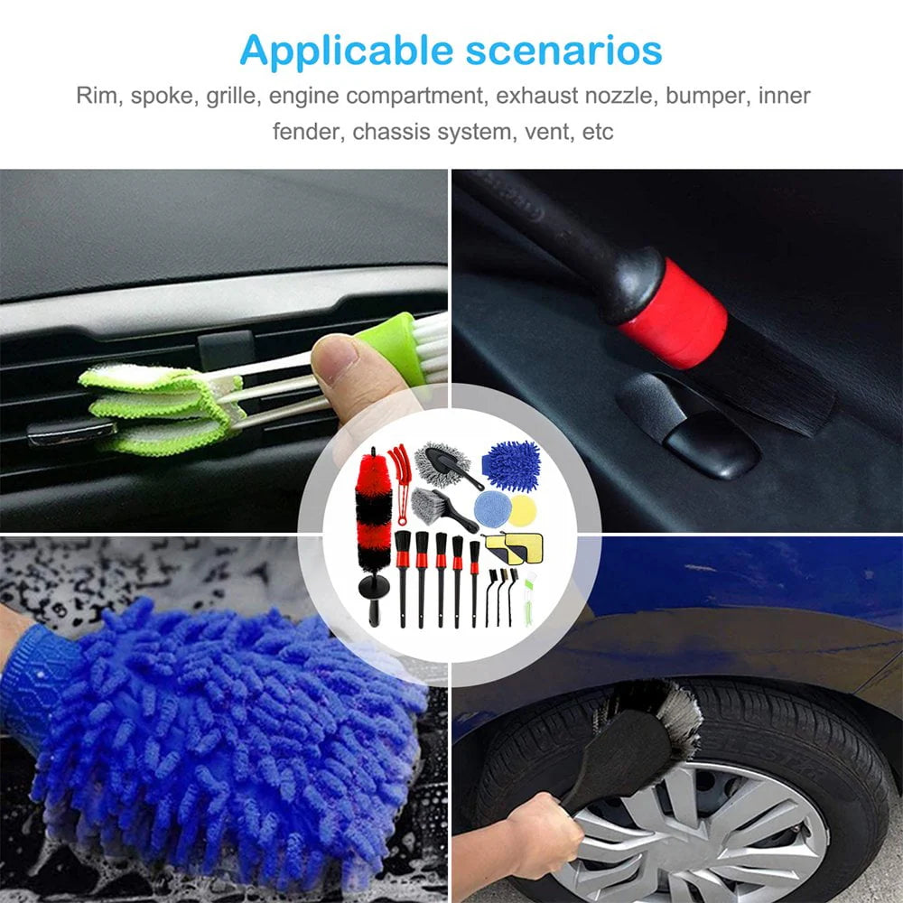 Dsseng 18pcs Car Wash Cleaning Tools Kit Car Detailing Set Car Wash Kit Interior and Exterior with Car Detail Brushes Tire Brush Towels