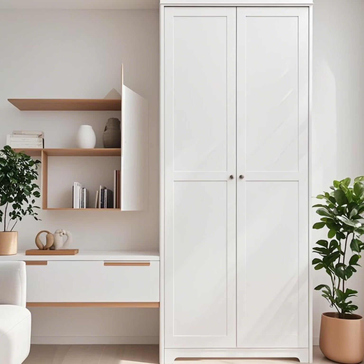 UBesGoo 72" Traditional Freestanding Kitchen Pantry Cabinet Wardrobe Armoire with 4 Adjustable Shelves, White